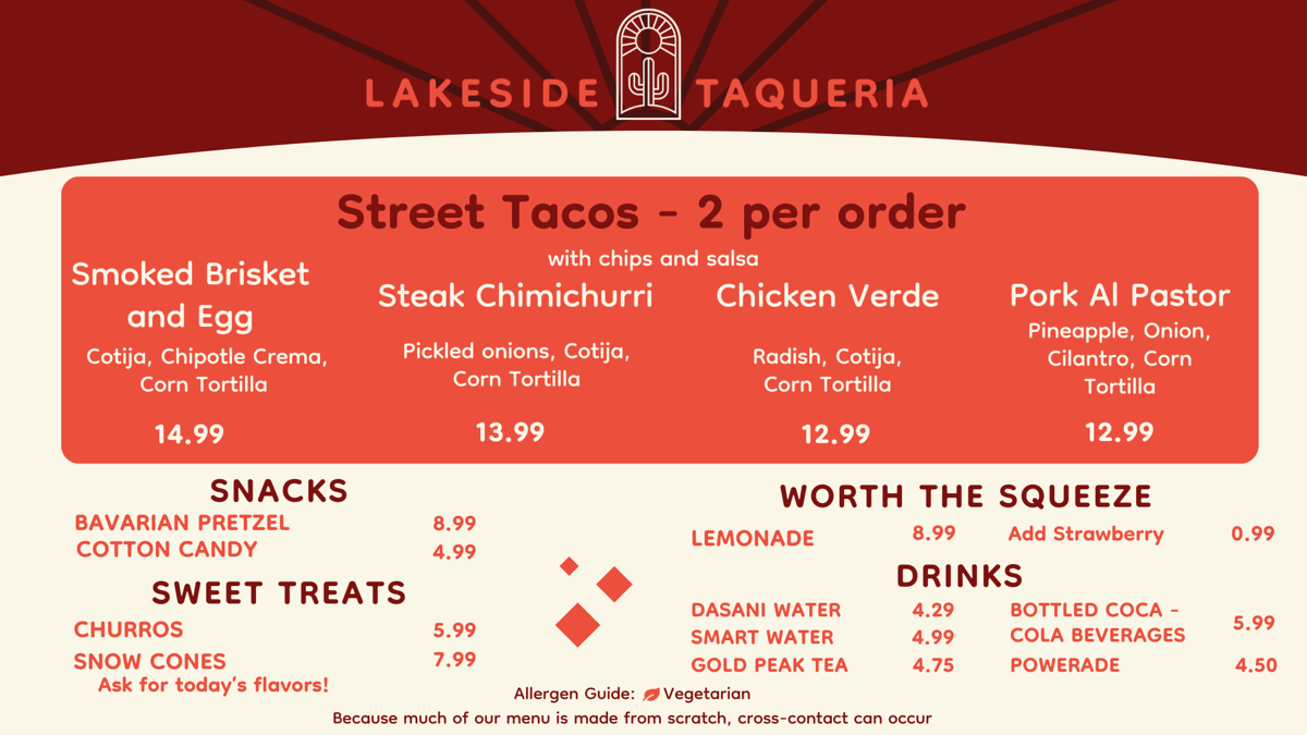 Menú de Lakeside Taqueria