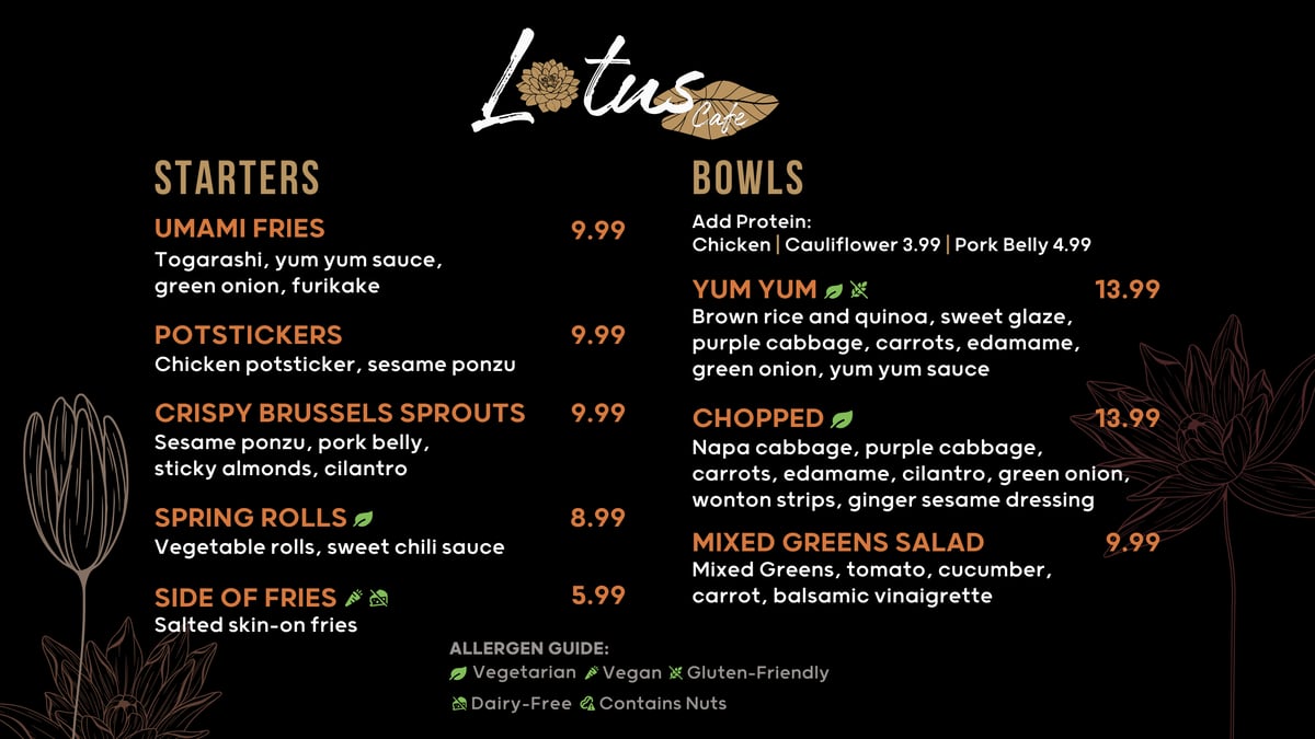 Lotus Cafe Menu 1