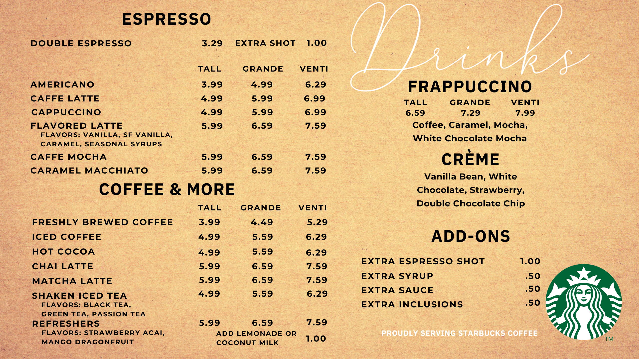 Safari Cafe Menu