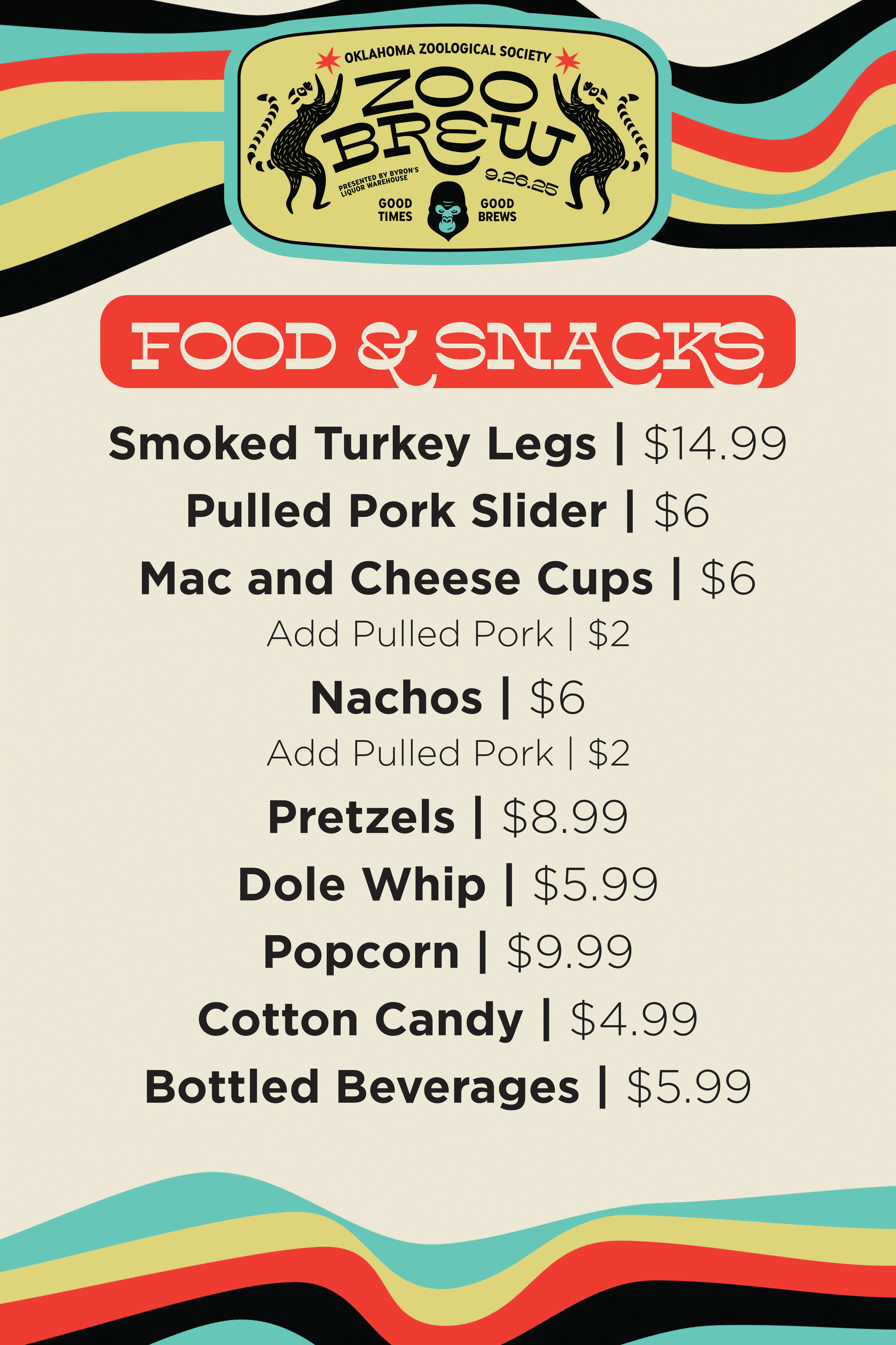 Zoobrew Savanna Snacks Menu