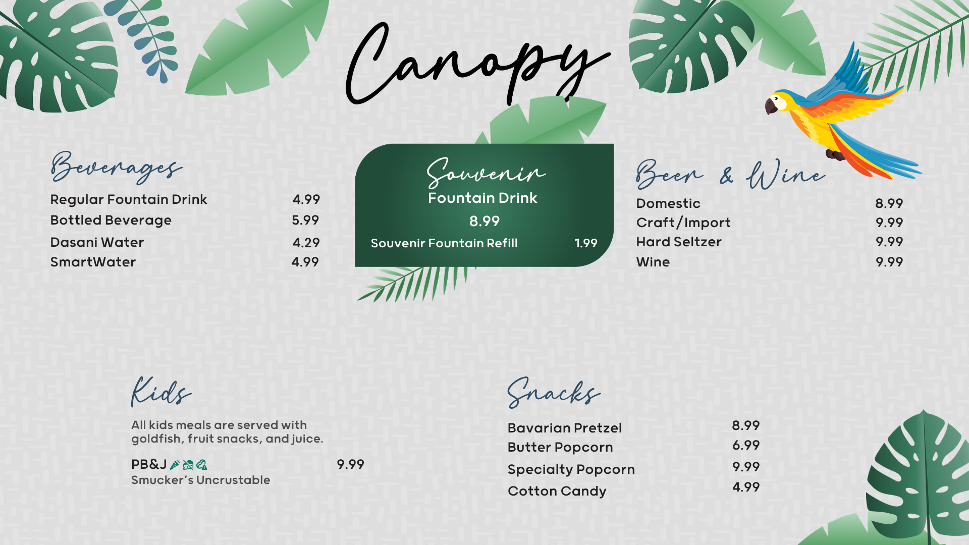 Canopy Weekday Menu